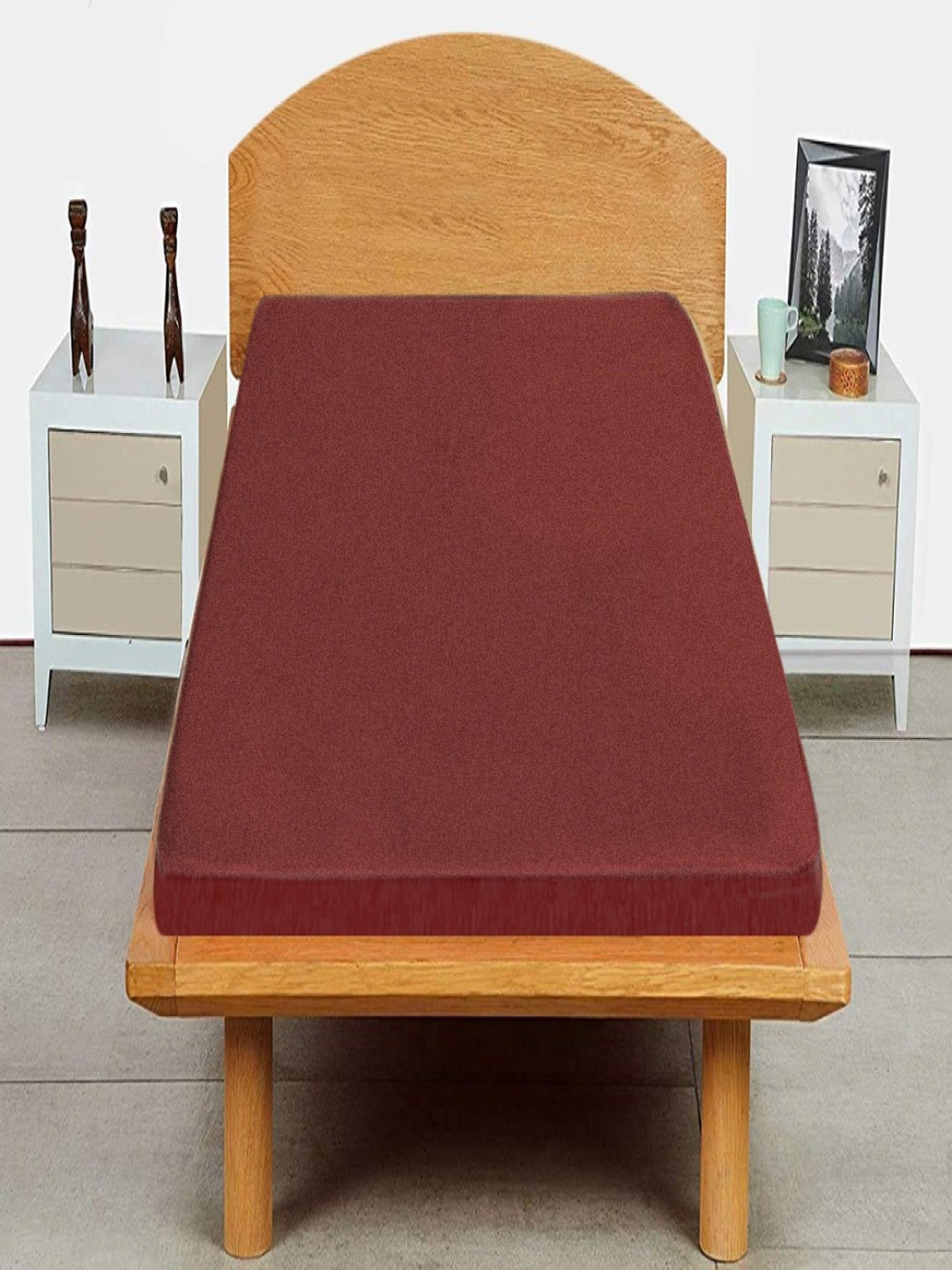 Trance Home Linen  Turquoise Maroon Solid Single Size Mattress Protector