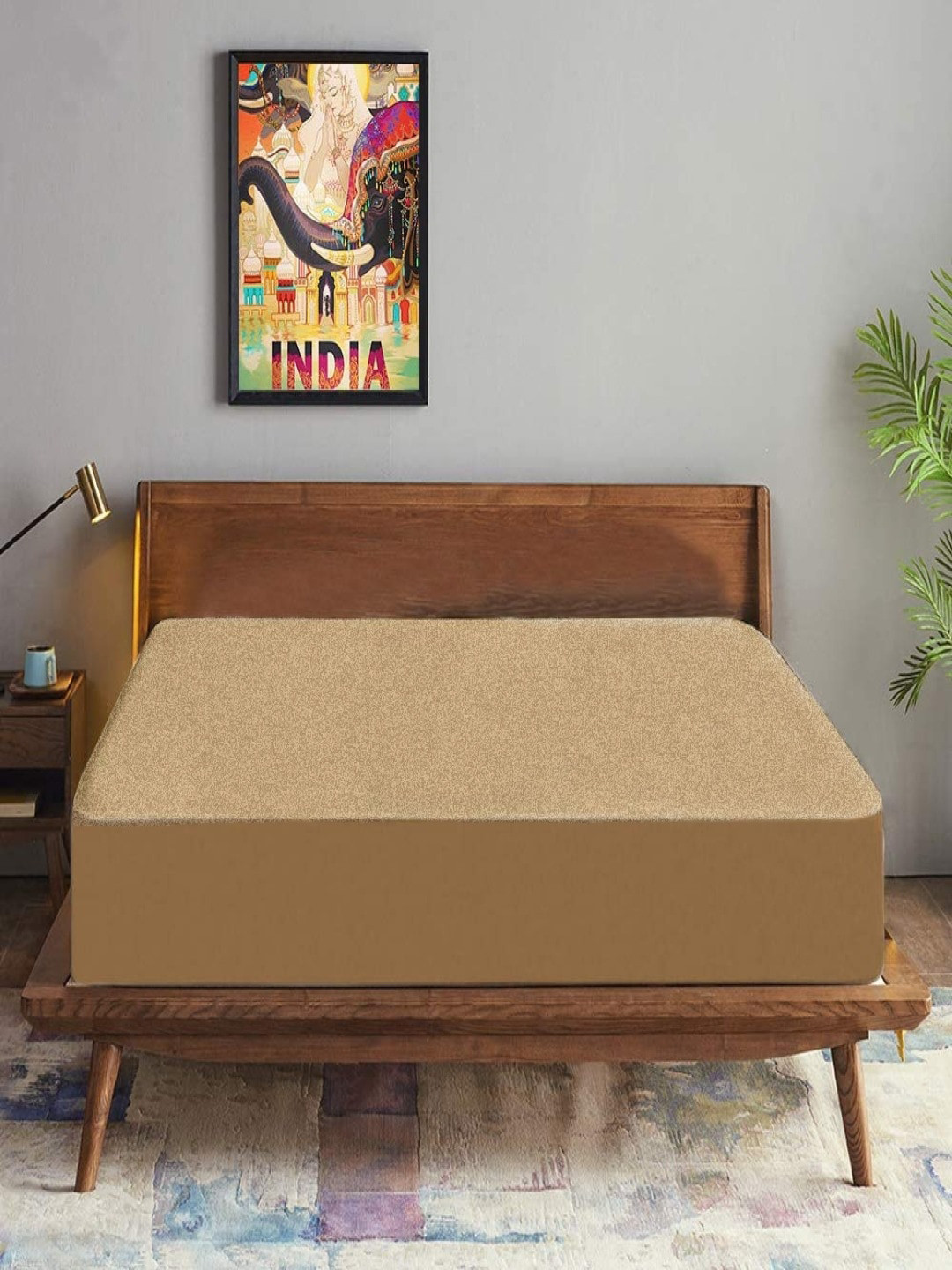 Trance Home Linen  Brown Solid Queen Size Mattress Protector