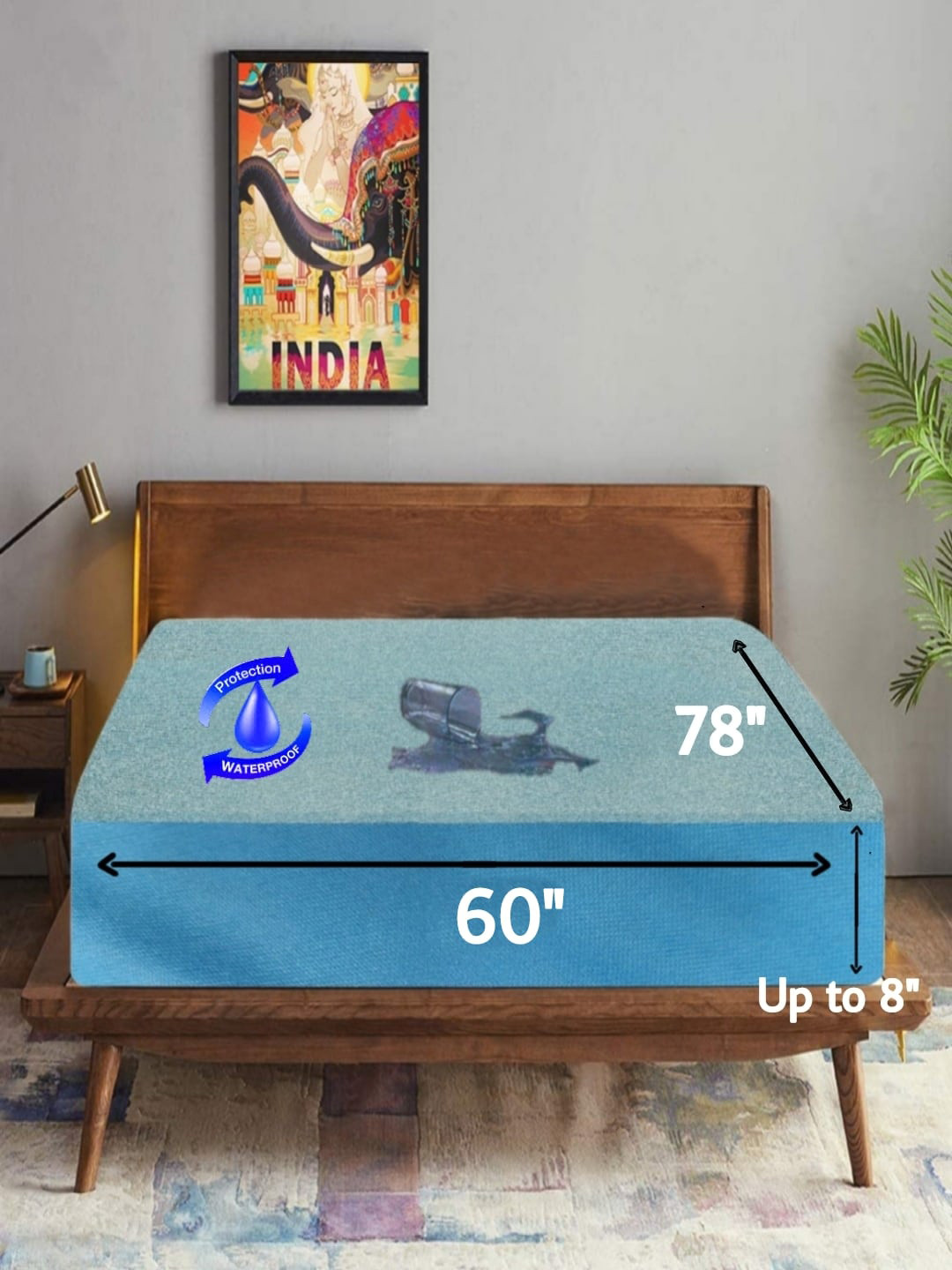 Trance Home Linen Turquoise Blue Solid Queen Size Water Resistant Mattress Protector