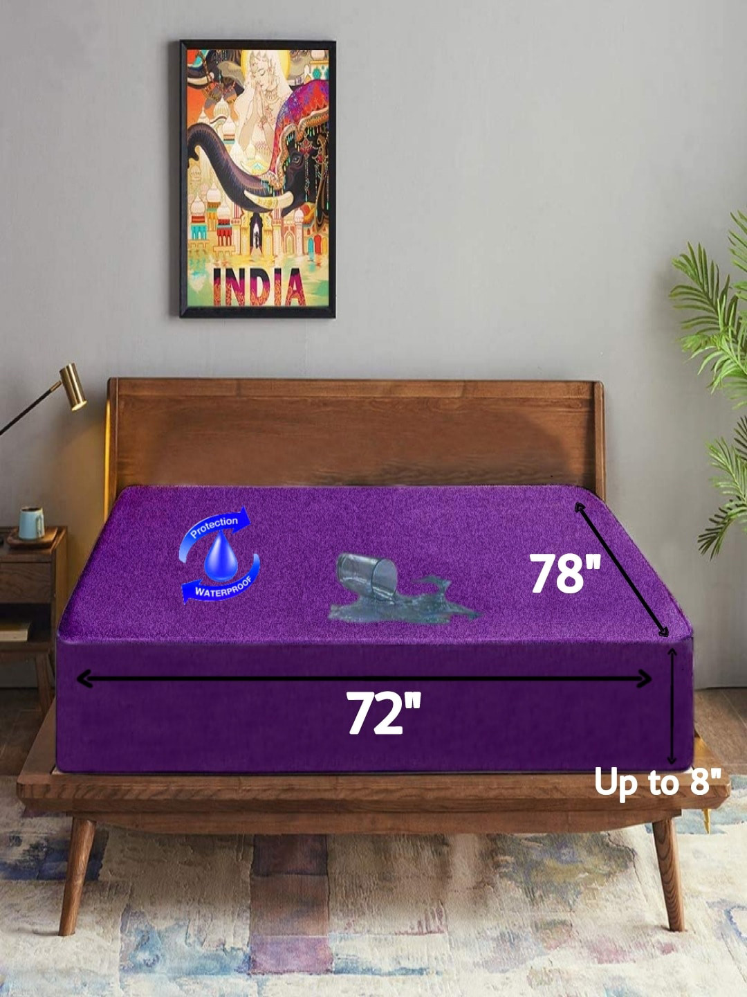 Trance Home Linen Purple Solid King Size Waterproof Mattress Protector