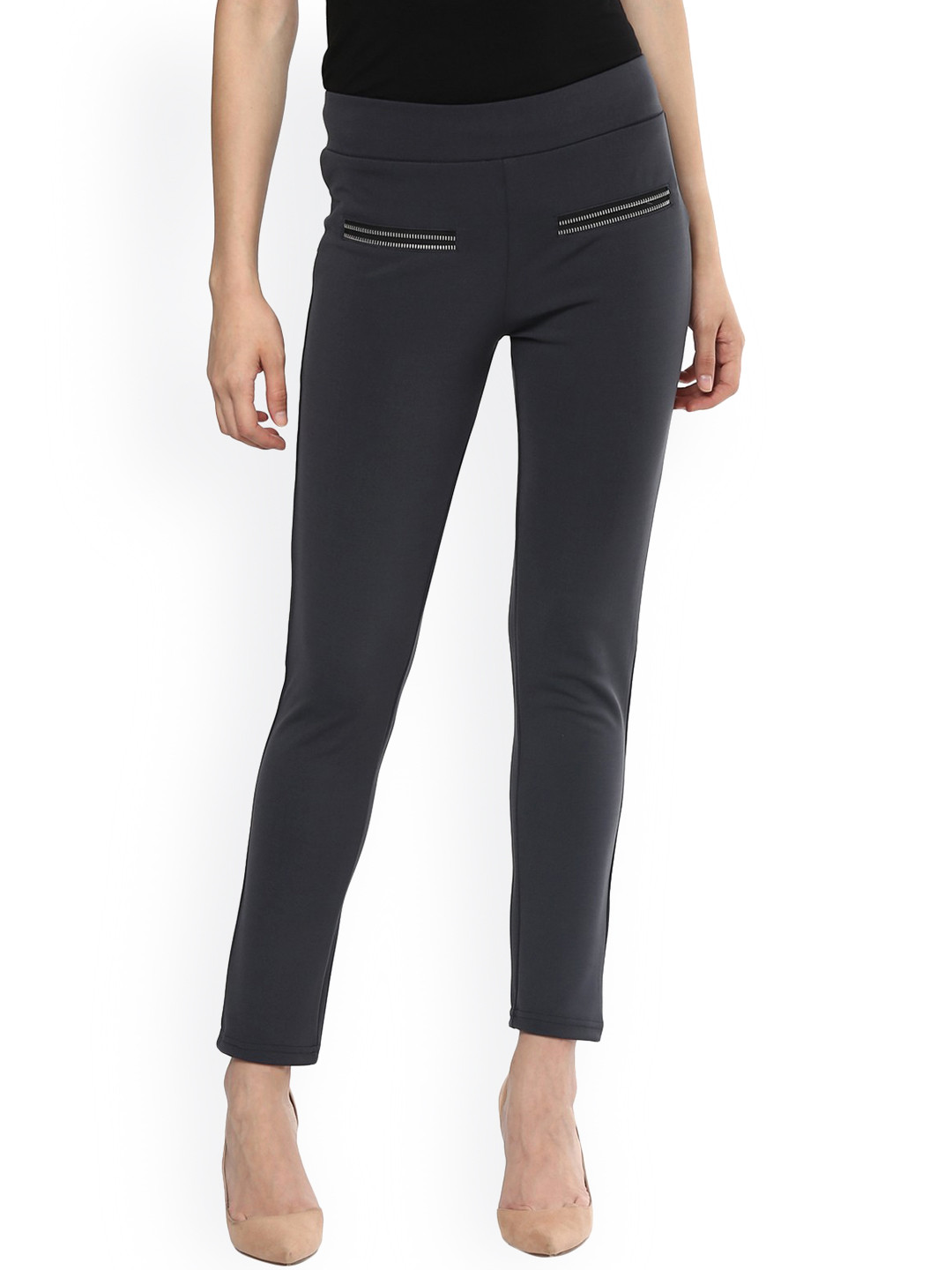 Pannkh Grey Zipper Detailed Treggings - Skinny Fit