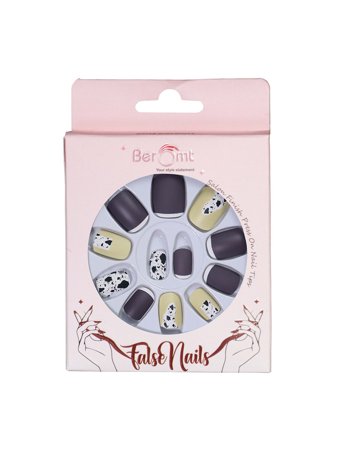 BEROMT 12 Pcs Long-Lasting Reusable Lightweight Salon Finish Press on Nail Tips- Shade 214