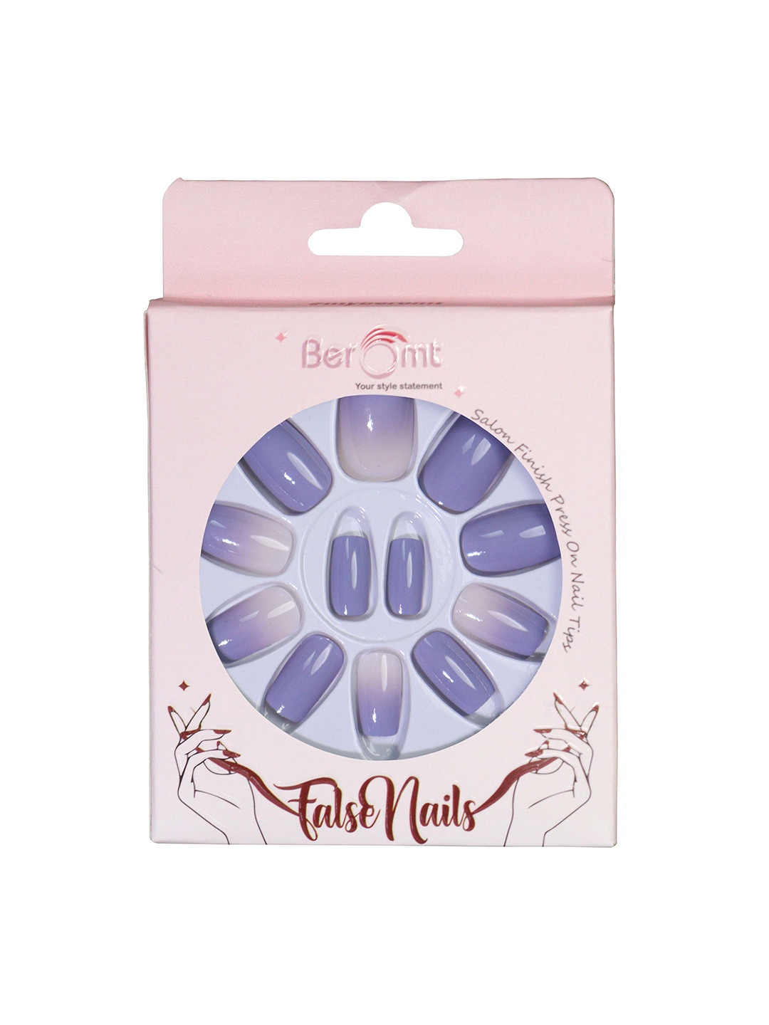BEROMT 12 Pcs Long-Lasting Reusable Lightweight Salon Finish Press on Nail Tips- Shade 157