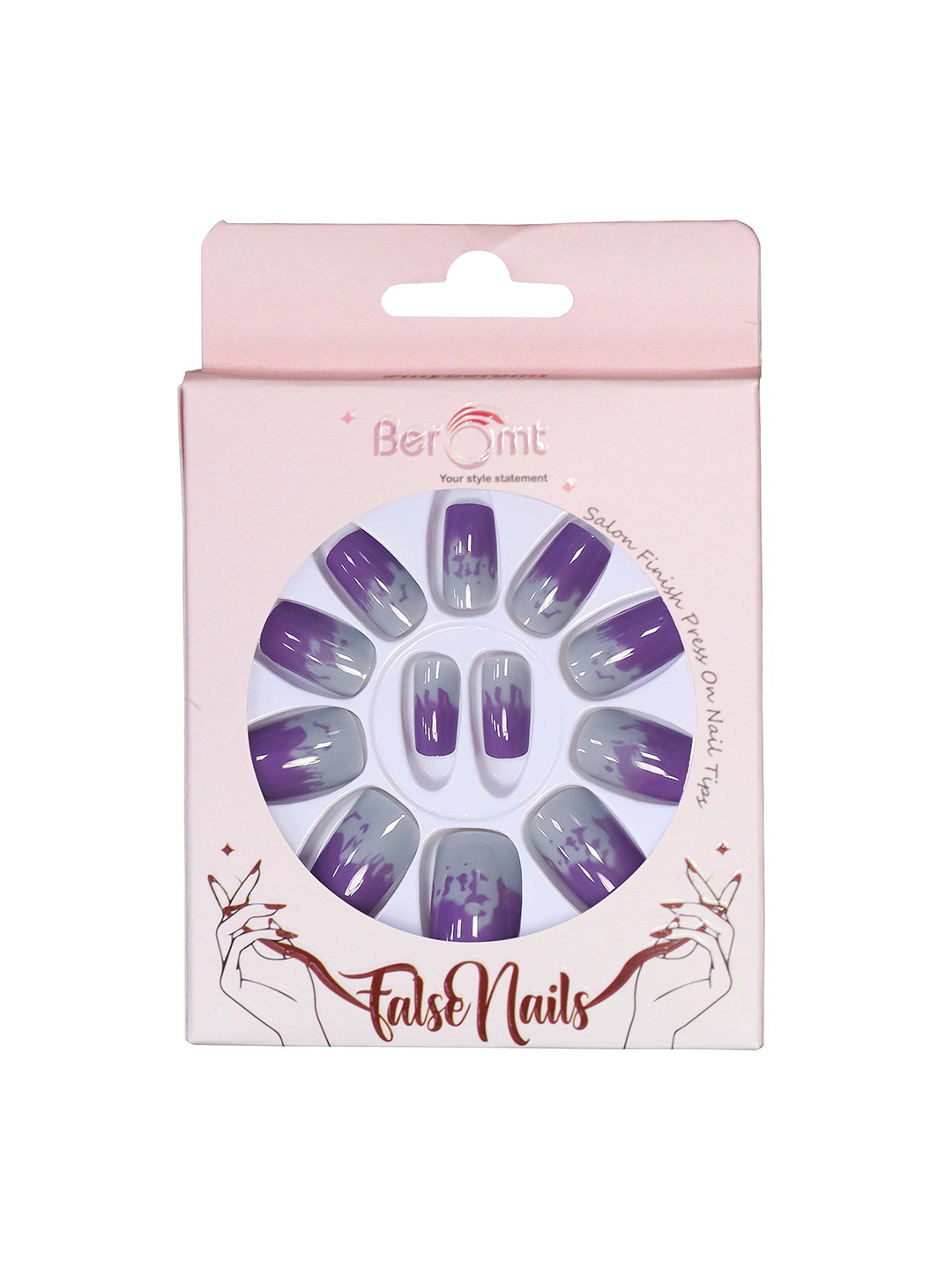 BEROMT 12 Pcs Long-Lasting Reusable Lightweight Salon Finish Press on Nail Tips- Shade 217