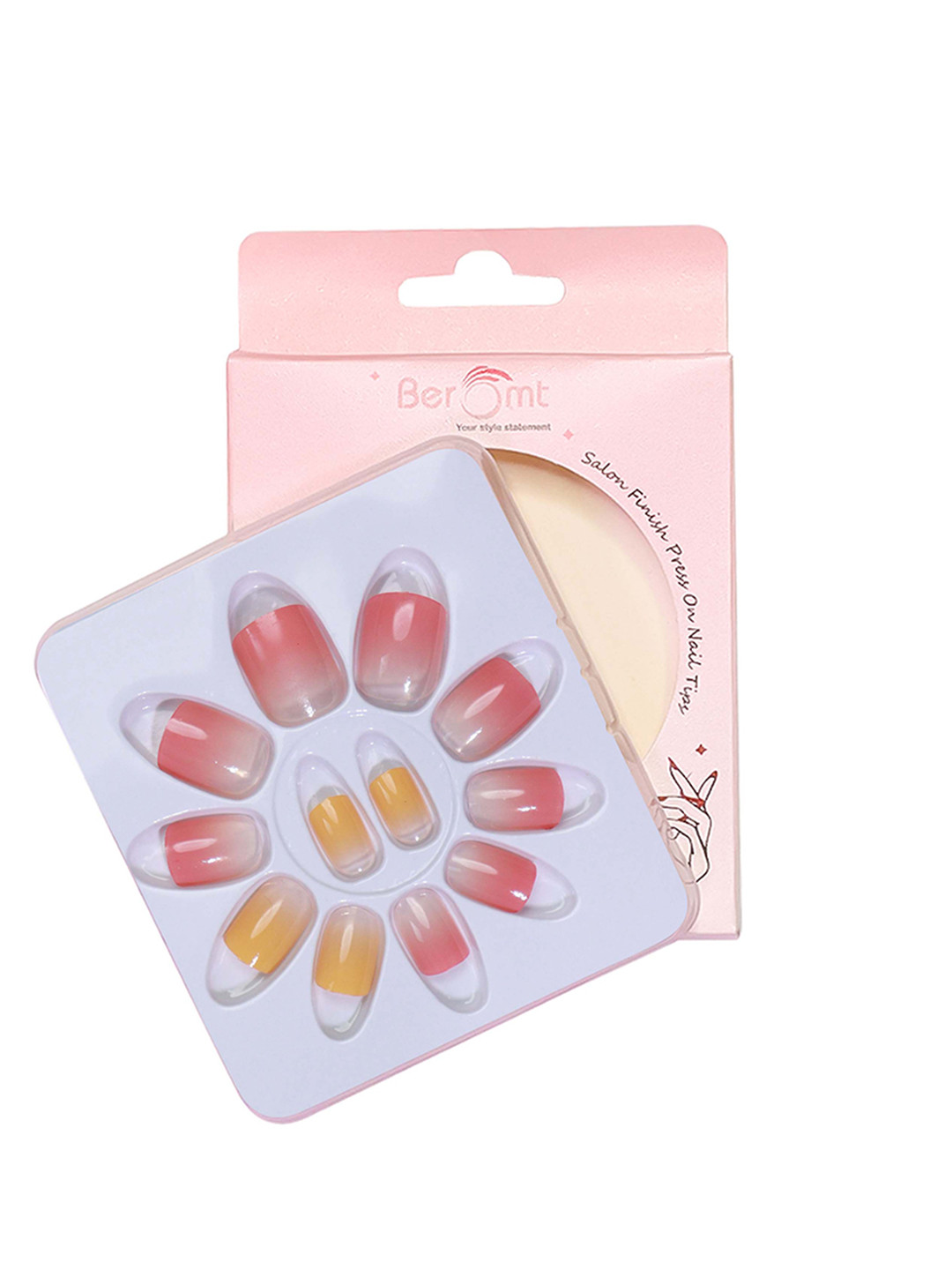 BEROMT 12 Pcs Long-Lasting Reusable Lightweight Salon Finish Press on Nail Tips- Shade 166