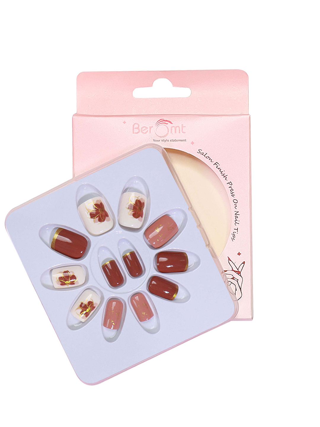 BEROMT 12 Pcs Long-Lasting Reusable Lightweight Salon Finish Press on Nail Tips- Shade 175