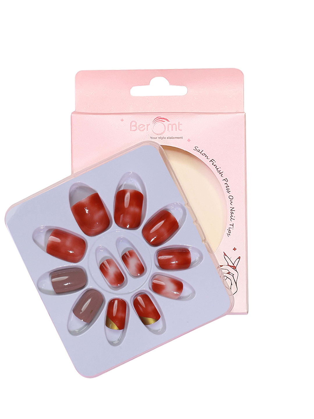 BEROMT 12 Pcs Long-Lasting Reusable Lightweight Salon Finish Press on Nail Tips- Shade 187