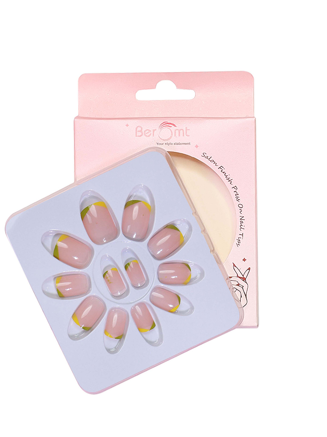 BEROMT 12 Pcs Long-Lasting Reusable Lightweight Salon Finish Press on Nail Tips- Shade 164