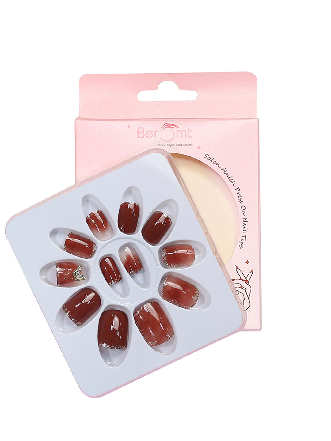 BEROMT 12 Pcs Long-Lasting Reusable Lightweight Salon Finish Press on Nail Tips- Shade 240