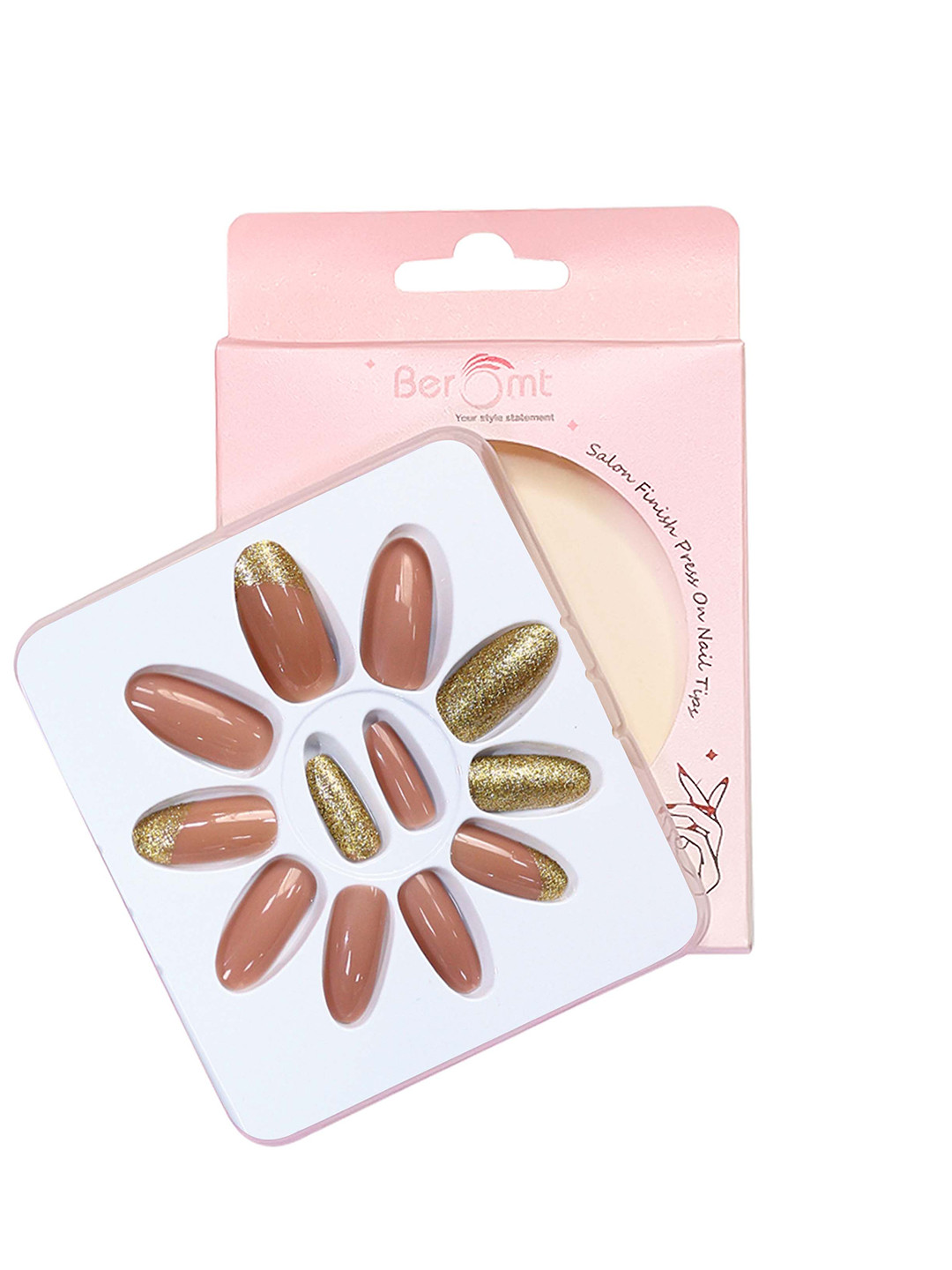 BEROMT 12 Pcs Long-Lasting Reusable Lightweight Salon Finish Press on Nail Tips- Shade 228