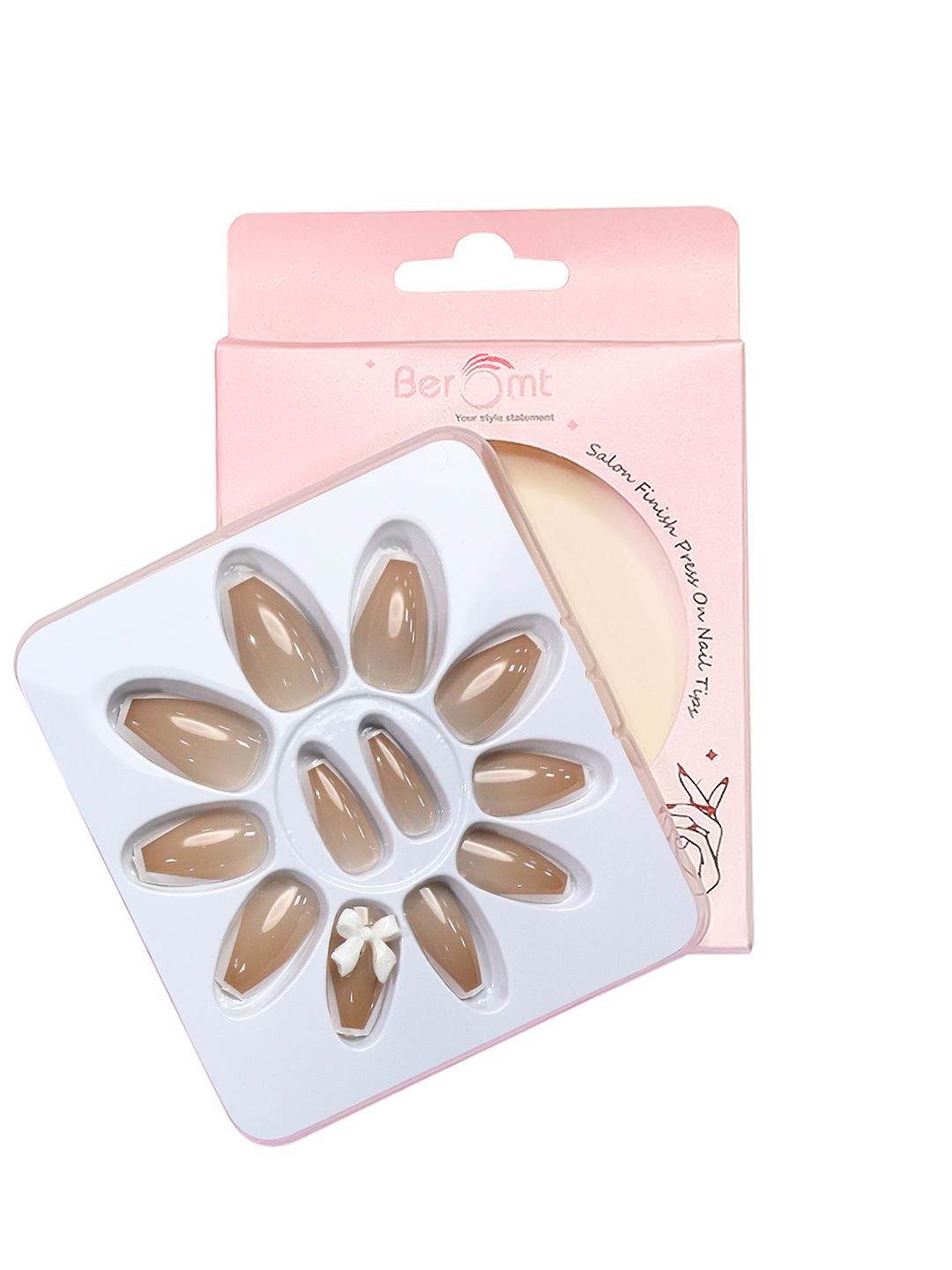 BEROMT 12 Pcs Long-Lasting Reusable Lightweight Salon Finish Press on Nail Tips- Shade 219