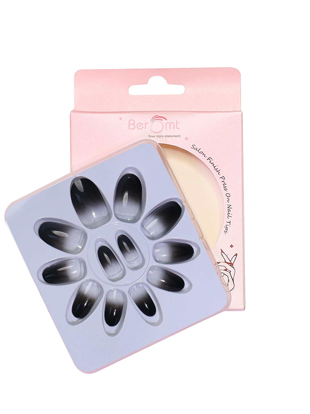 BEROMT 12 Pcs Long-Lasting Reusable Lightweight Salon Finish Press on Nail Tips- Shade 203