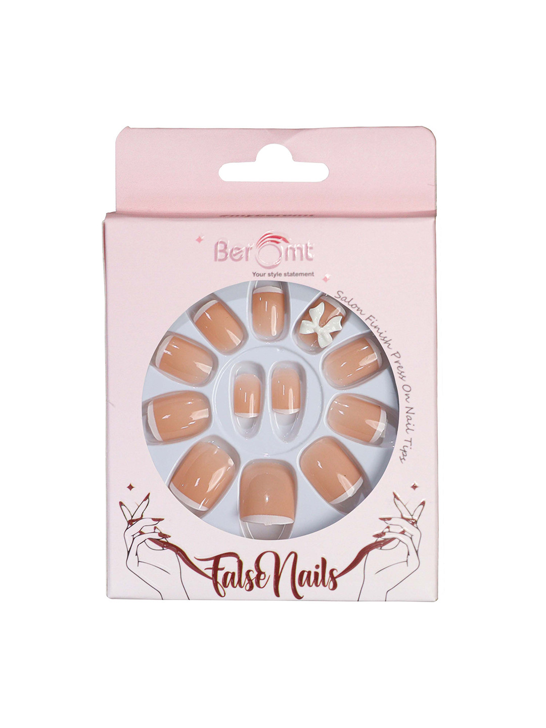 BEROMT 12 Pcs Long-Lasting Reusable Lightweight Salon Finish Press on Nail Tips- Shade 225