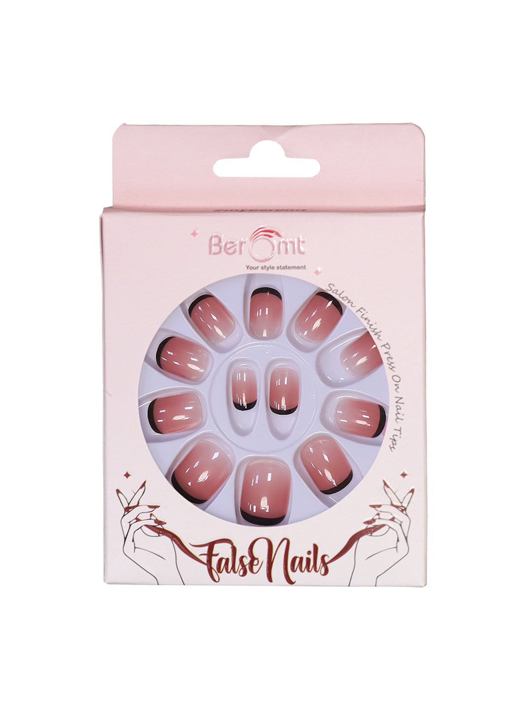 BEROMT 12 Pcs Long-Lasting Reusable Lightweight Salon Finish Press on Nail Tips- Shade 188
