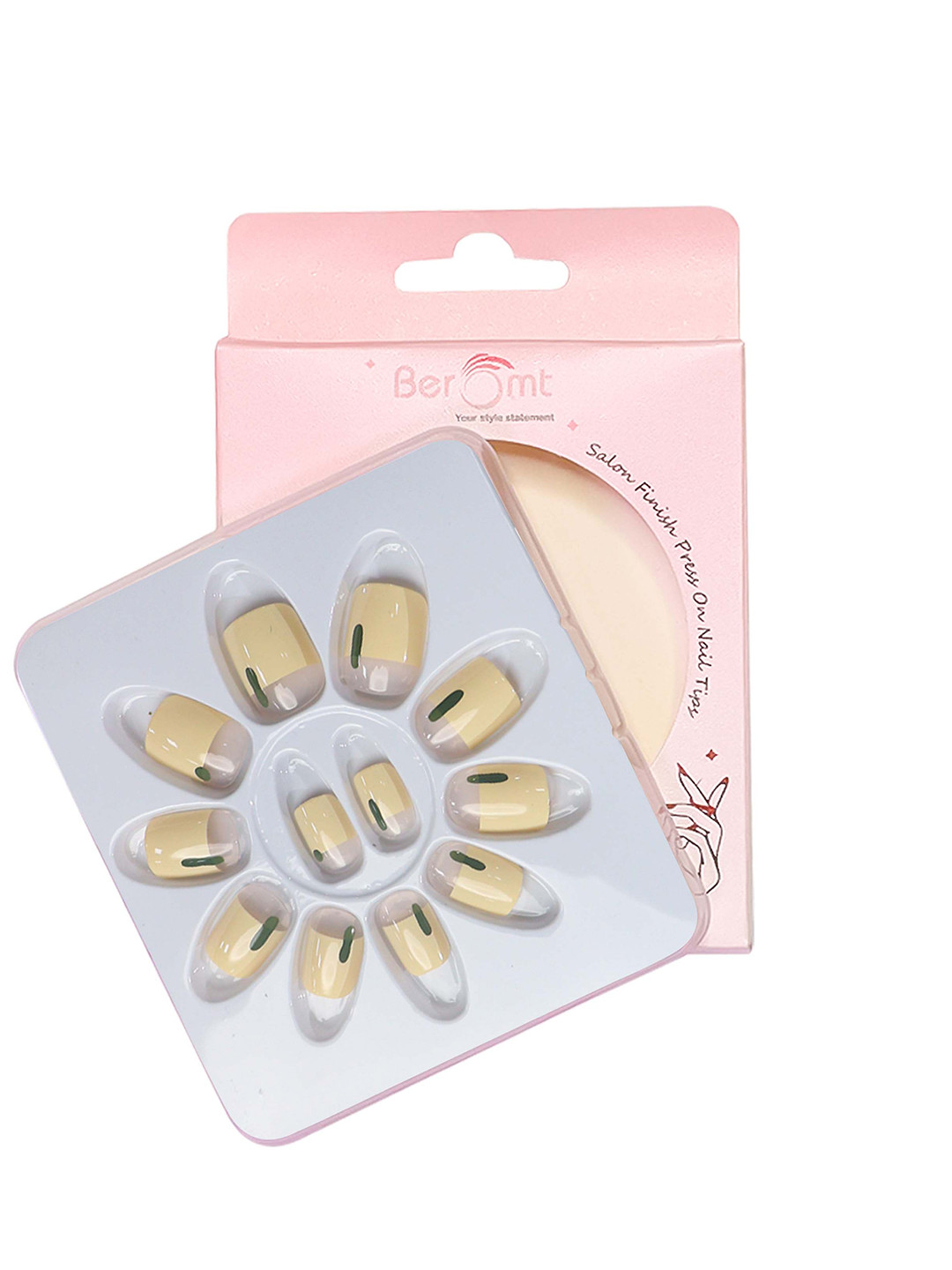 BEROMT 12 Pcs Long-Lasting Reusable Lightweight Salon Finish Press on Nail Tips- Shade 224
