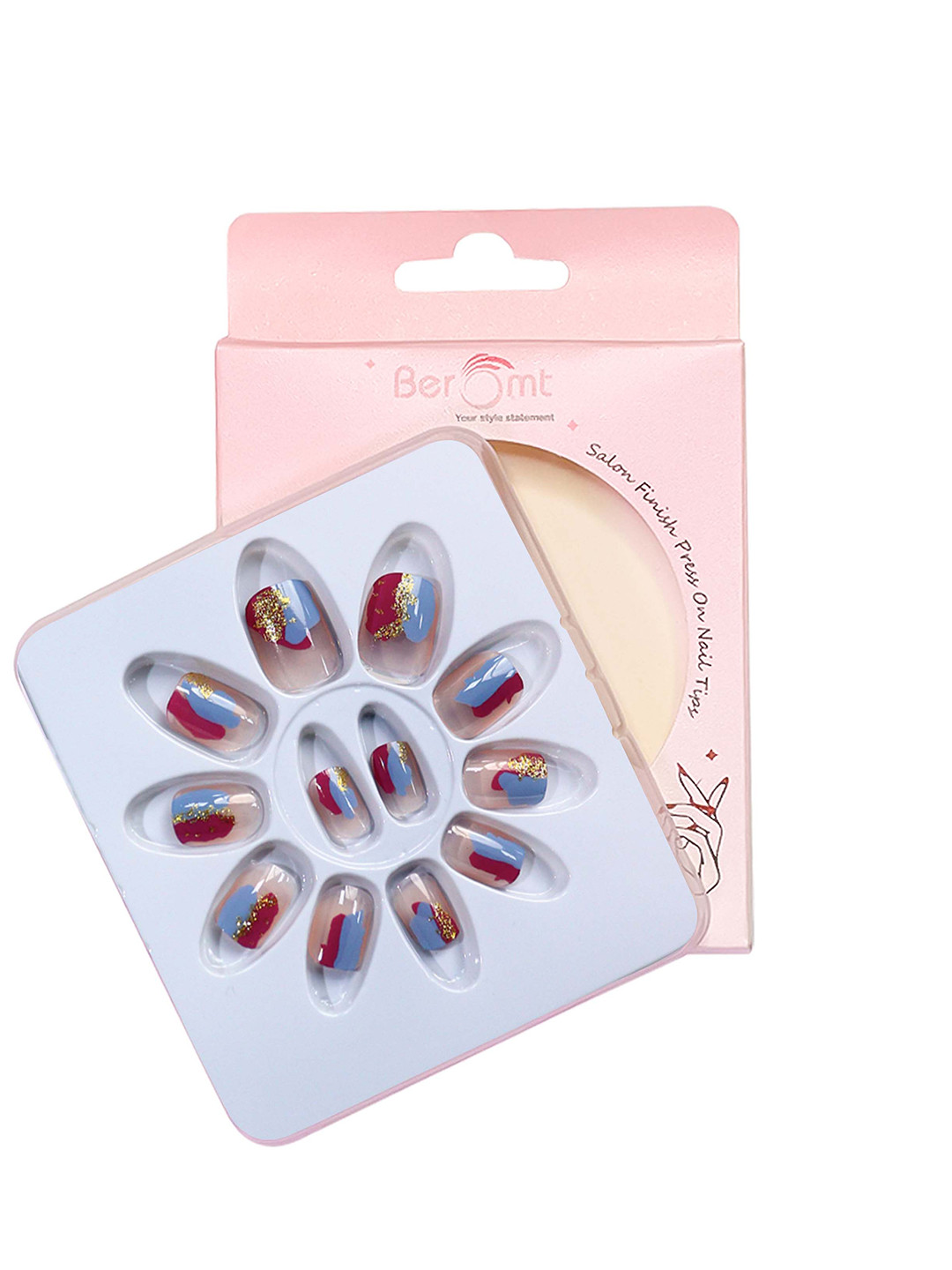 BEROMT 12 Pcs Long-Lasting Reusable Lightweight Salon Finish Press on Nail Tips- Shade 227