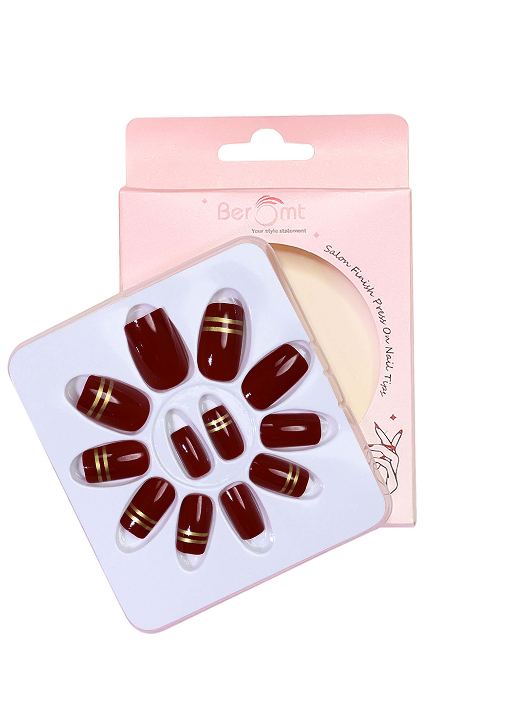 BEROMT 12 Pcs Long-Lasting Reusable Lightweight Salon Finish Press on Nail Tips- Shade 159