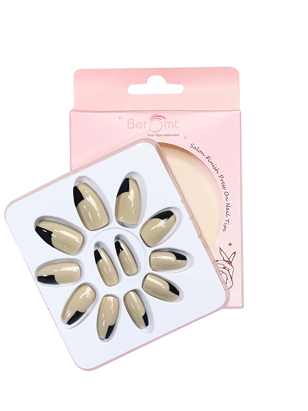 BEROMT 12 Pcs Long-Lasting Reusable Lightweight Salon Finish Press on Nail Tips- Shade 235