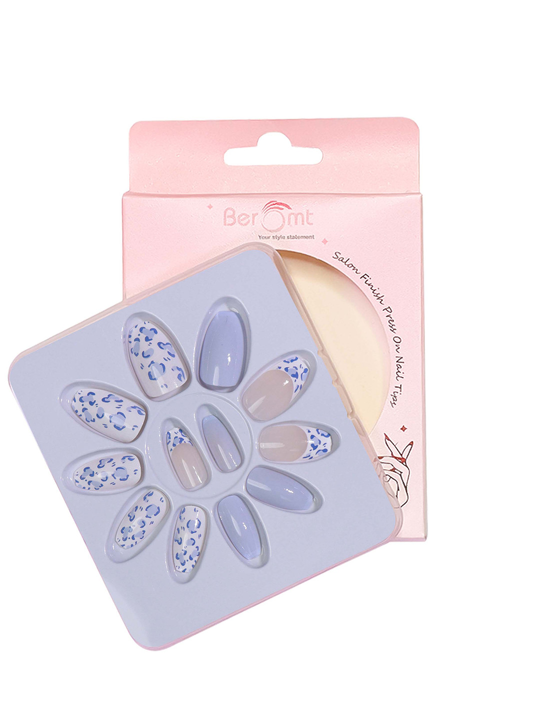 BEROMT 12 Pcs Long-Lasting Reusable Lightweight Salon Finish Press on Nail Tips- Shade 197