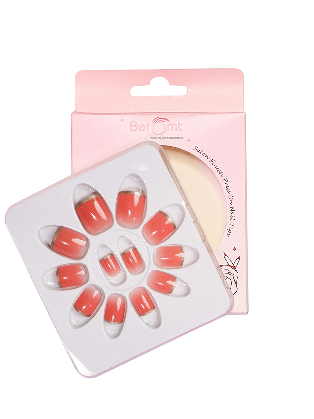 BEROMT 12 Pcs Long-Lasting Reusable Lightweight Salon Finish Press on Nail Tips- Shade 145