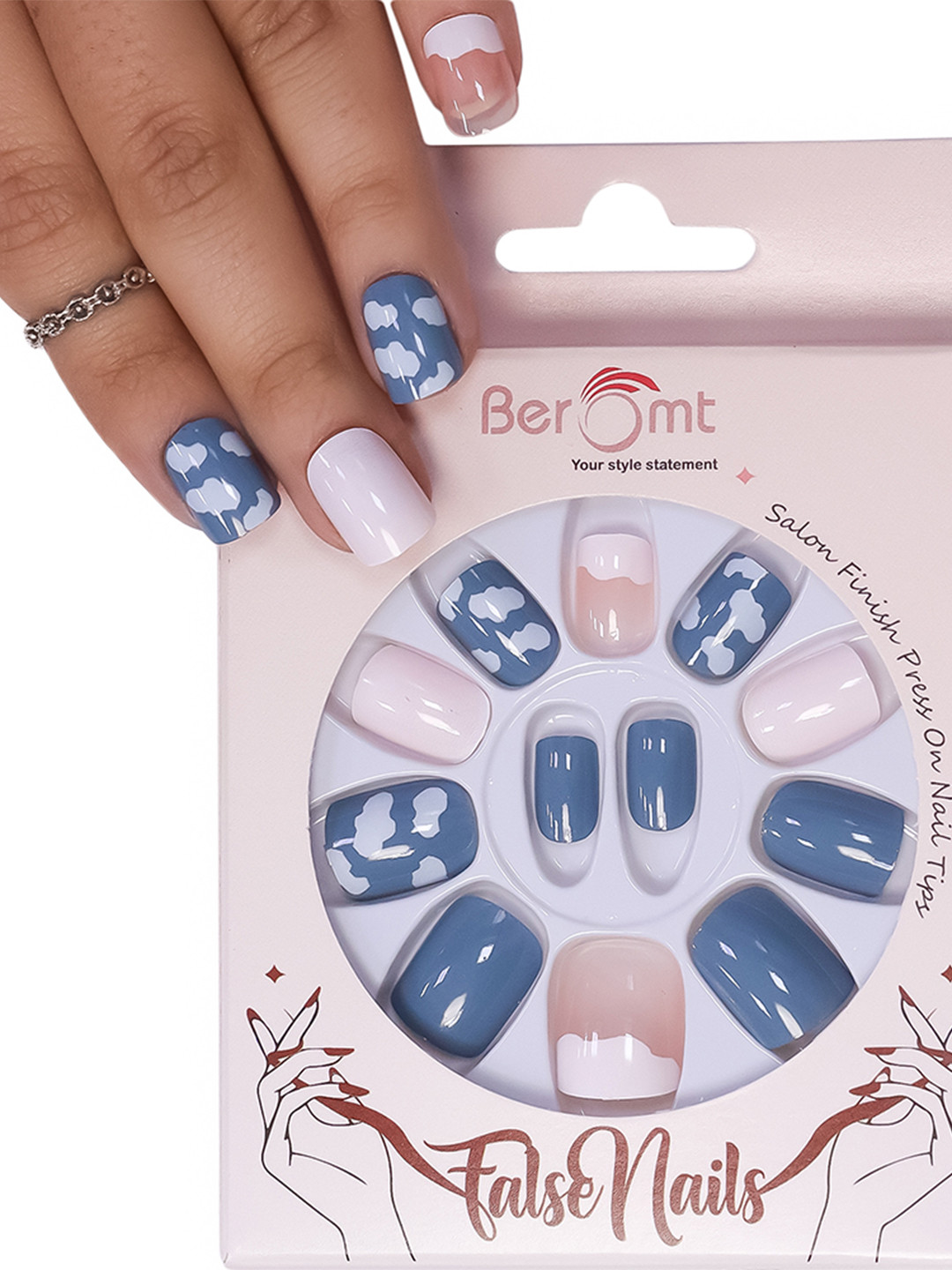 BEROMT 12 Pcs Long-Lasting Reusable Lightweight Salon Finish Press on Nail Tips- Shade 176