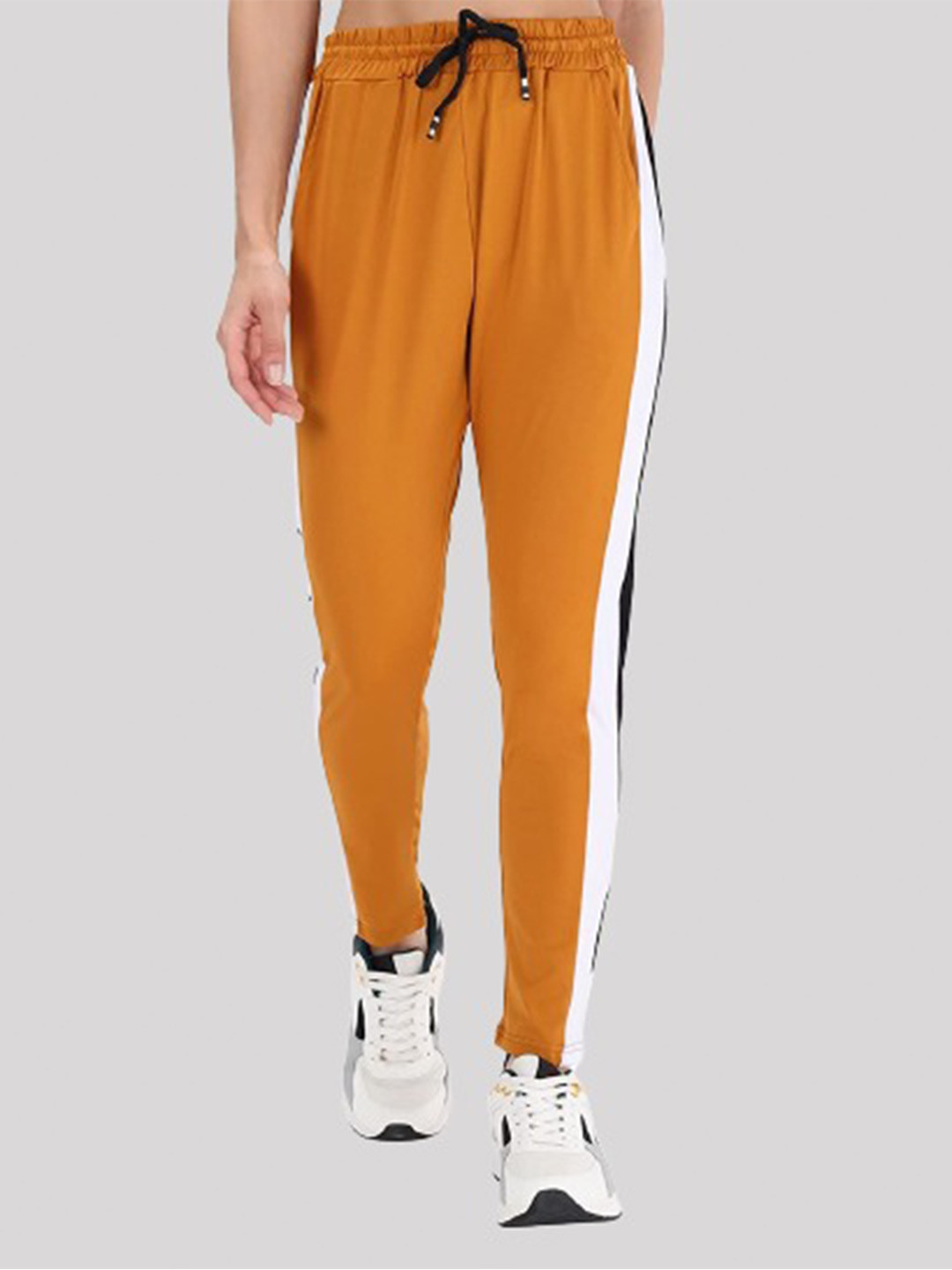 SEPHANI Women Yellow Color Blocked Slim Fit Track Pants