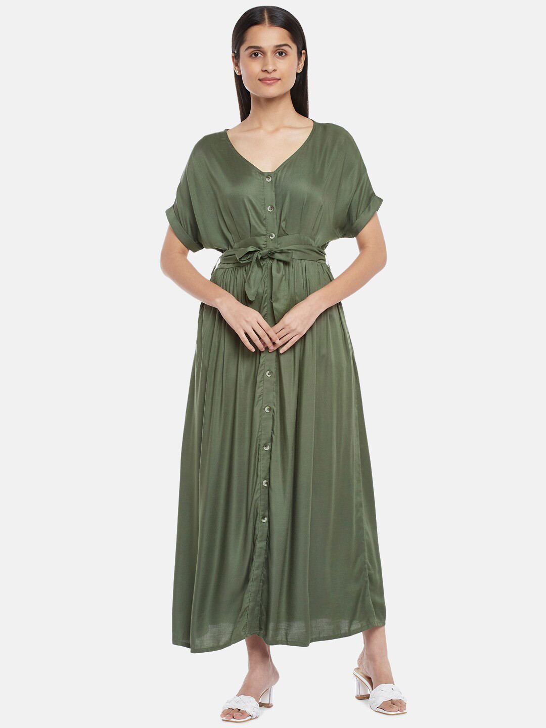 Honey by Pantaloons Olive Green Maxi Dress