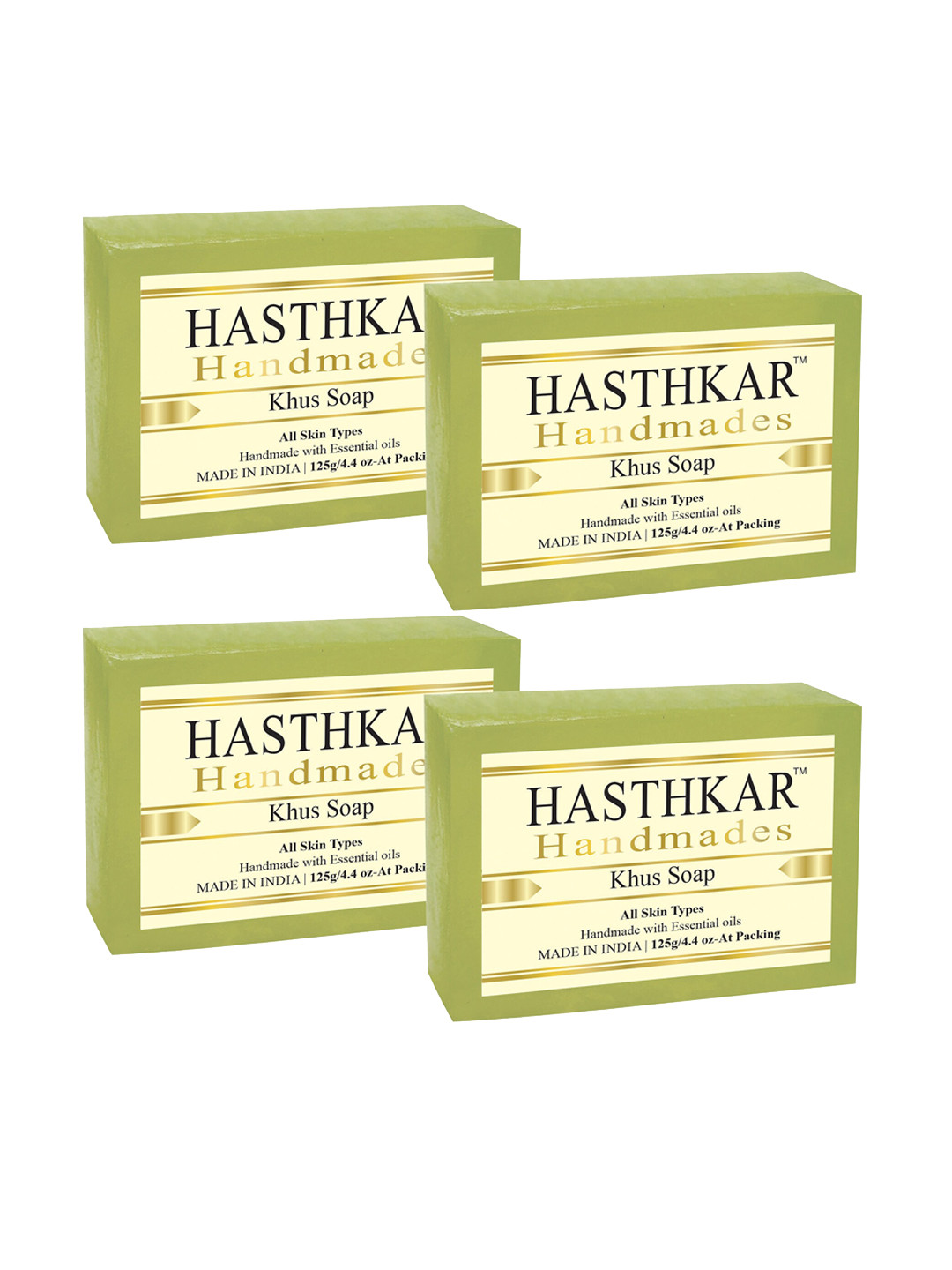 Hasthkar Handmades Set of 4 Khus Soaps with Coconut Oil & Glycerin - 125g each