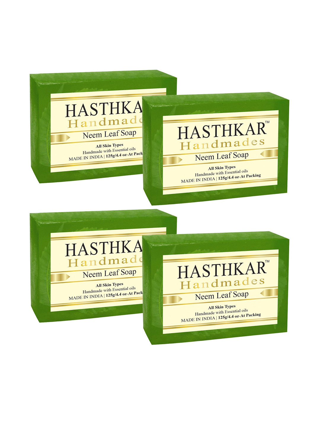 Hasthkar Set of 4 Neem Leaf Handmade Soaps for All Skin Types - 125 g Each