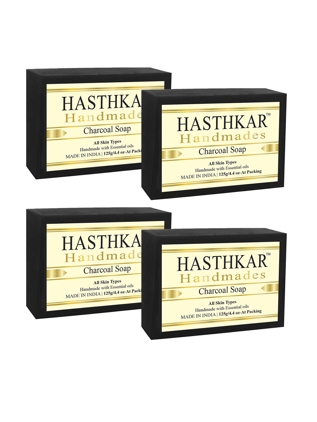 Hasthkar Set of 4 Handmade Charcoal Soap with Glycerin & Coconut Oil - 125 g Each