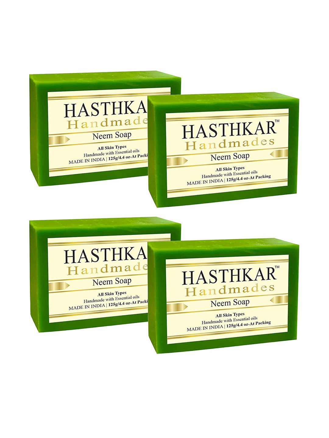 Hasthkar Set of 4 Handmade Neem Soap for All Skin Types - 125 g Each