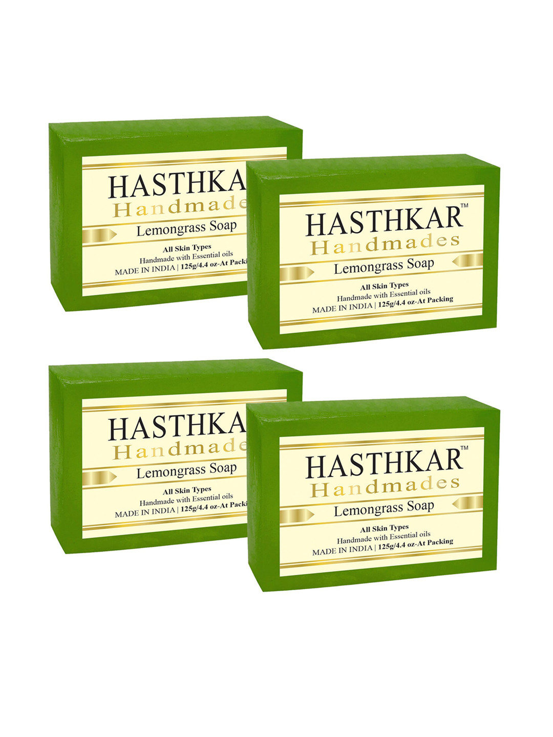 Hasthkar Set of 4 Lemongrass Handmade Soaps for All Skin Types - 125 g Each
