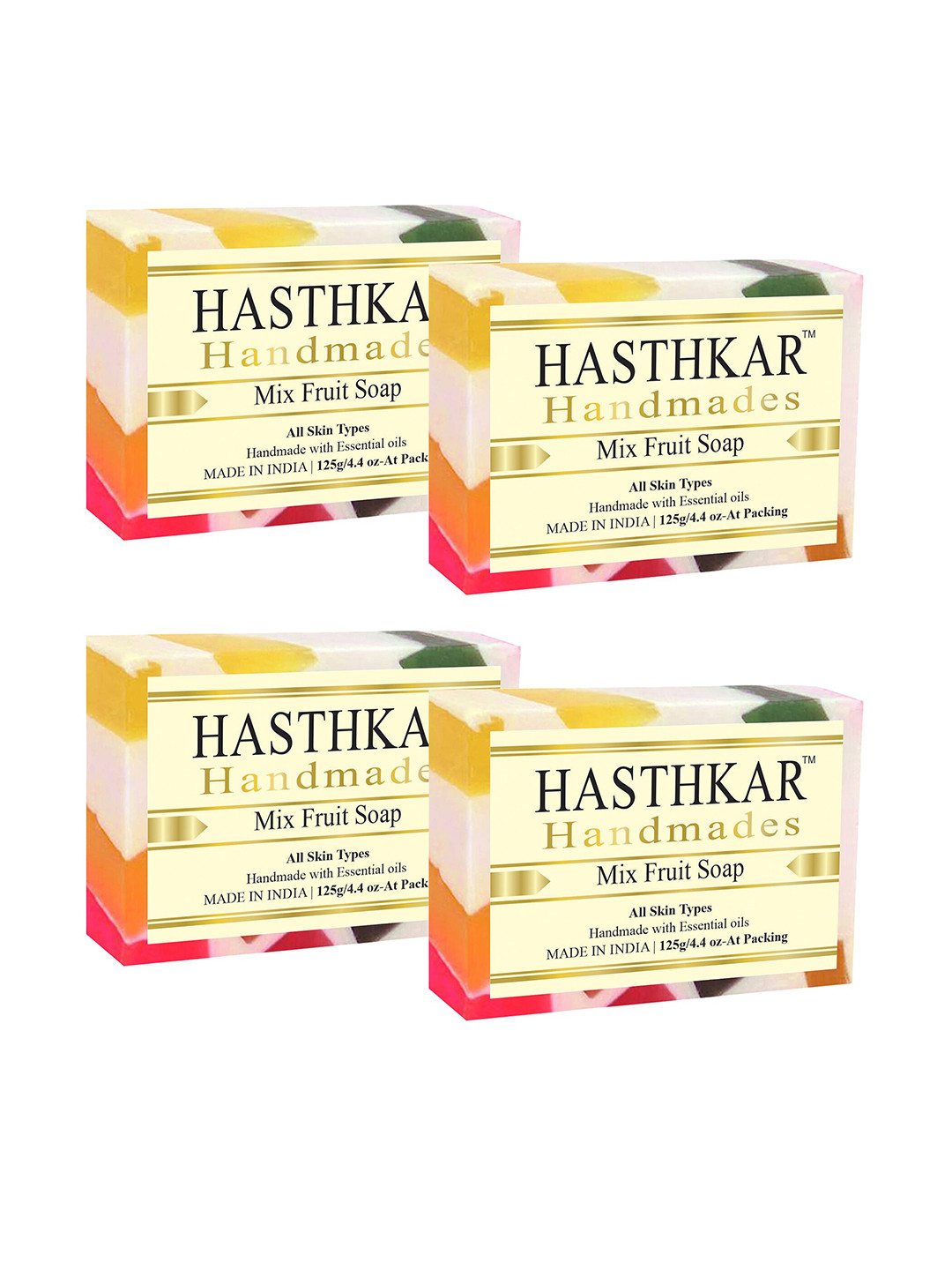 Hasthkar Set of 4 Mix Fruit Handmade Soaps for All Skin Types - 125 g Each