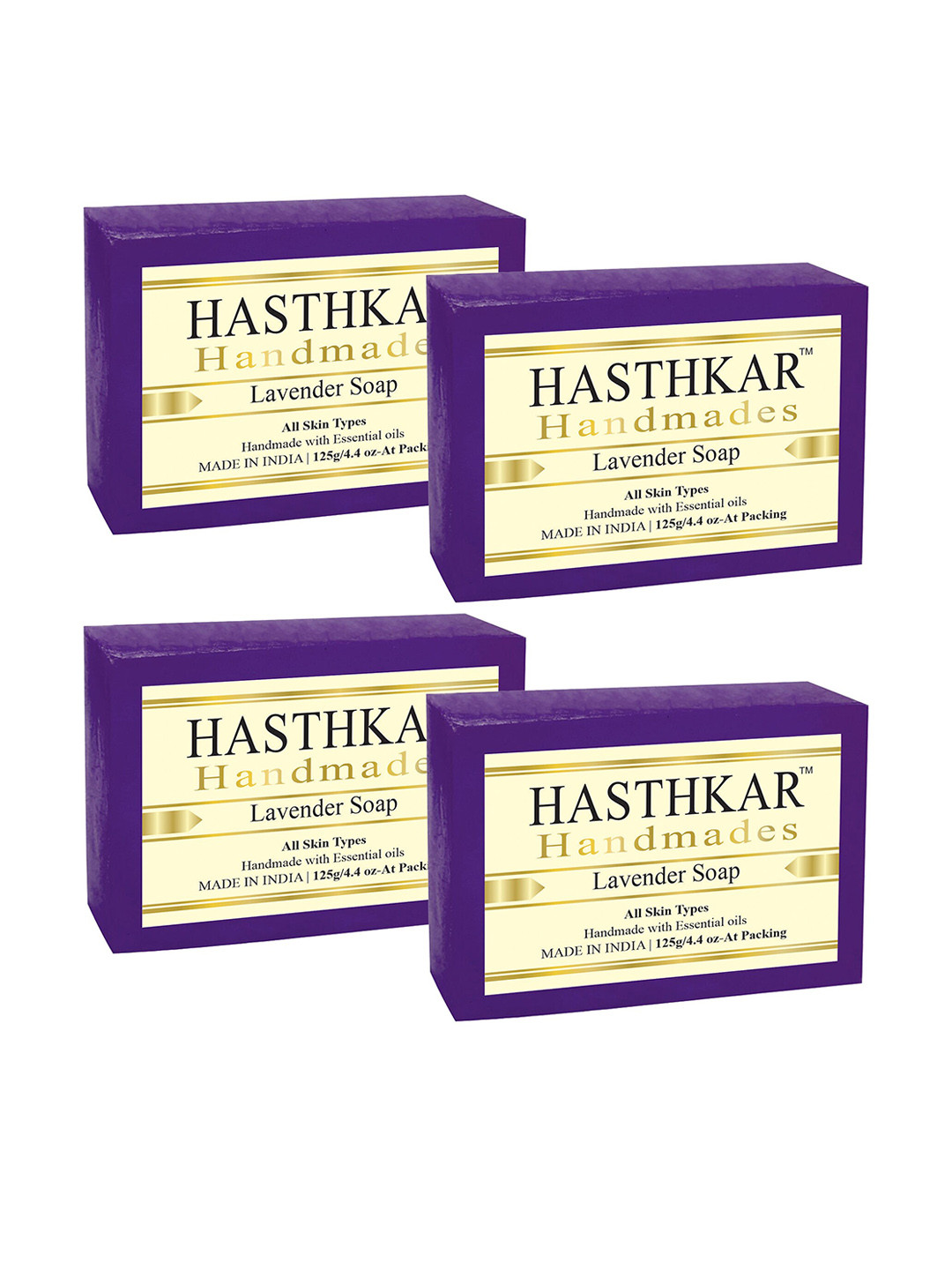 Hasthkar Set of 4 Lavender Handmade Soaps for All Skin Types - 125 g Each