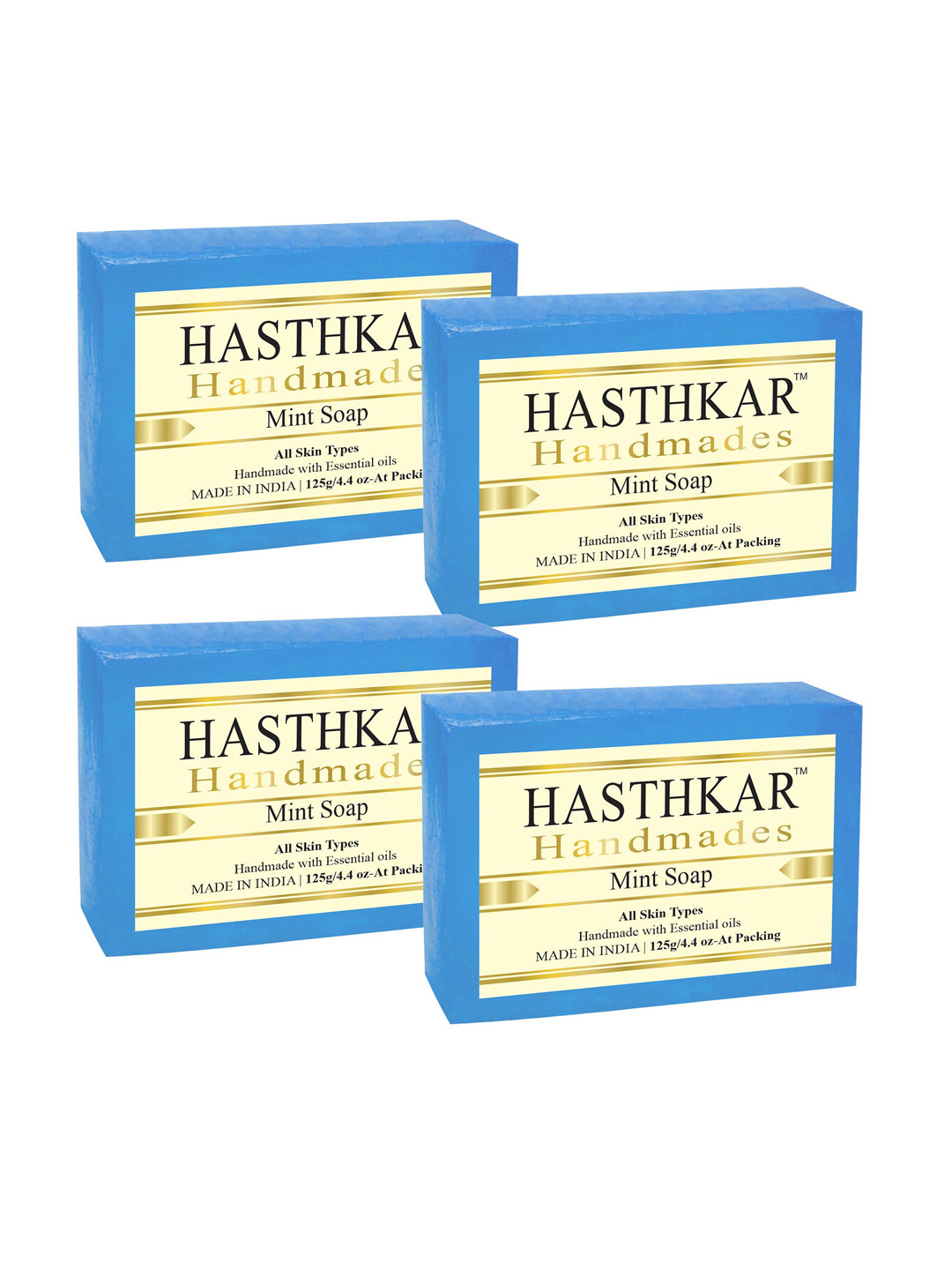 Hasthkar Set of 4 Mint Handmade Soaps for All Skin Types - 125 g Each