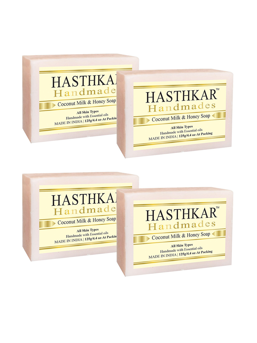 Hasthkar Handmades Set of 4 Coconut Milk & Honey Soaps with Glycerin - 125g each