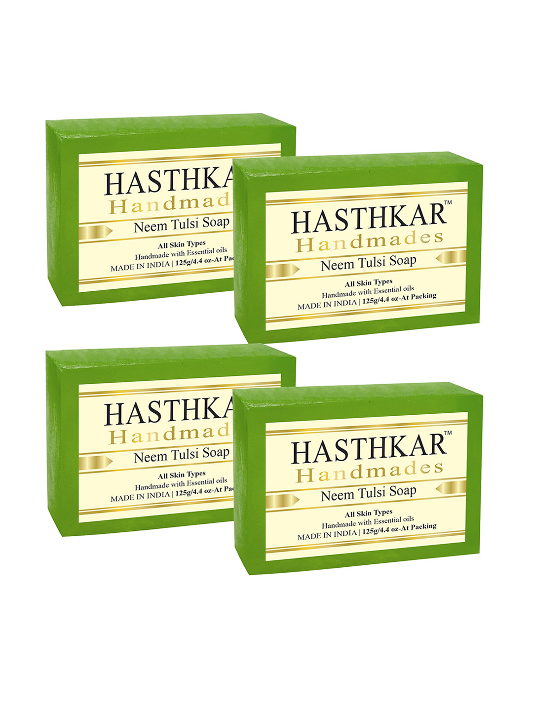 Hasthkar Set of 4 Handmade Neem Tulsi Soap with Glycerin & Coconut Oil - 125 g Each