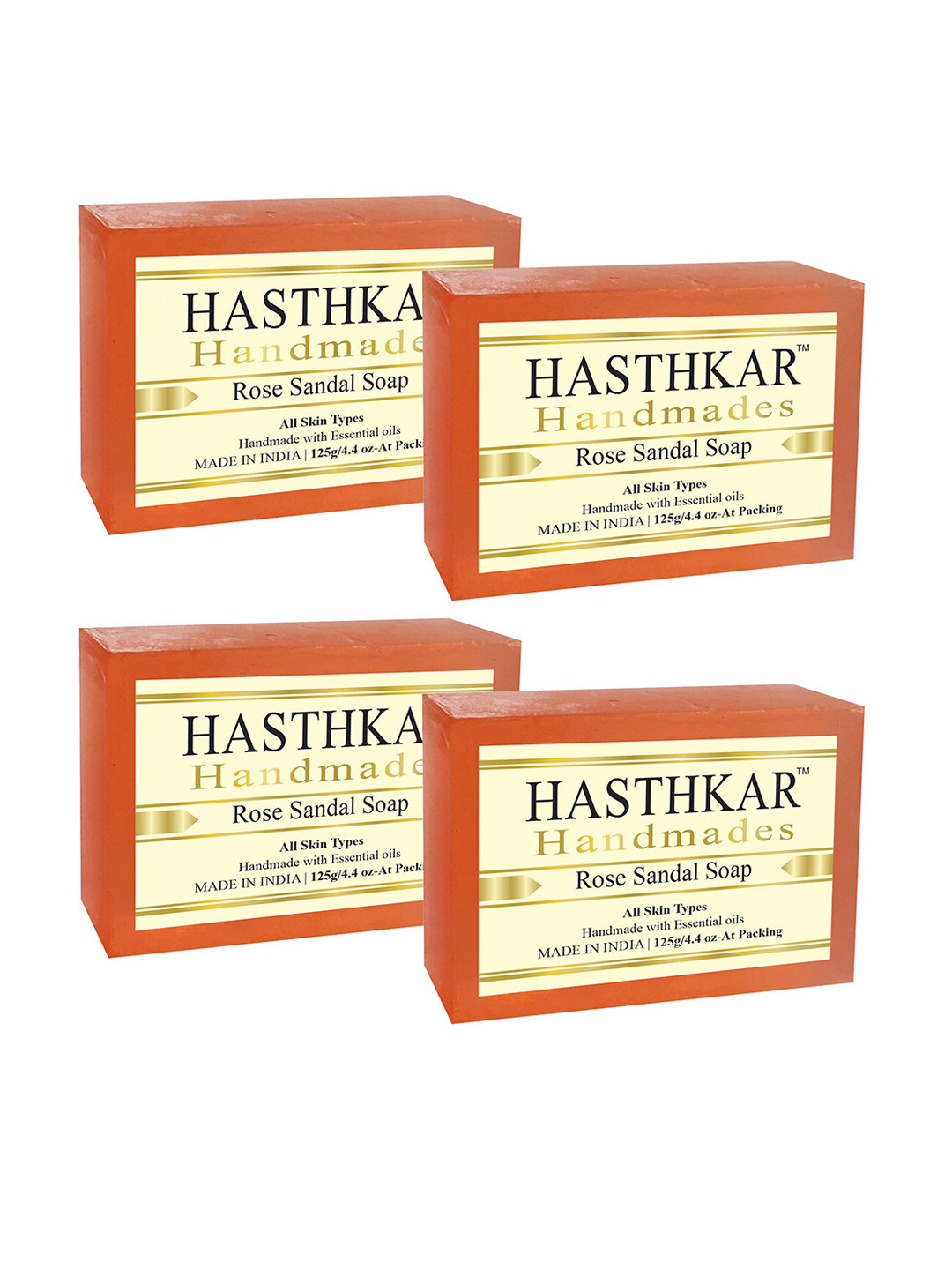 Hasthkar Set of 4 Handmade Rose Sandal Soap with Glycerin & Coconut Oil - 125 g Each