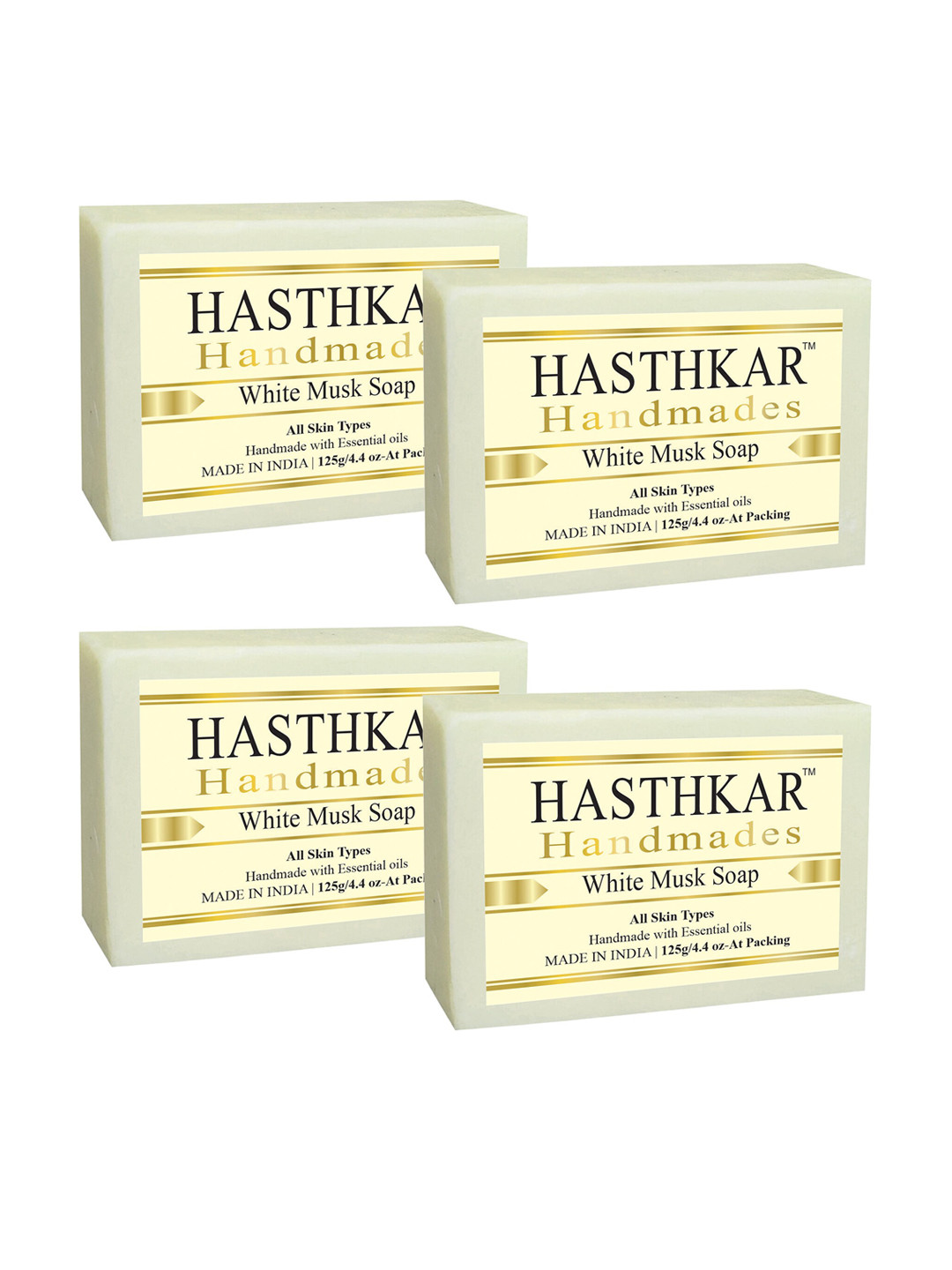 Hasthkar Set of 4 Handmade White Musk Soap with Glycerin & Coconut Oil - 125 g Each