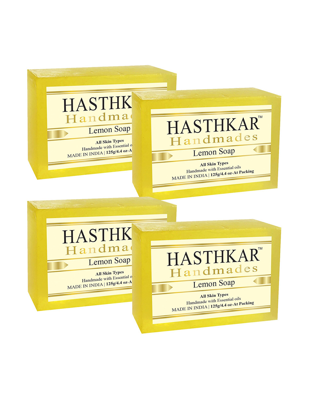 Hasthkar Set of 4 Lemon Handmade Soaps for All Skin Types with Essential Oils - 125g Each