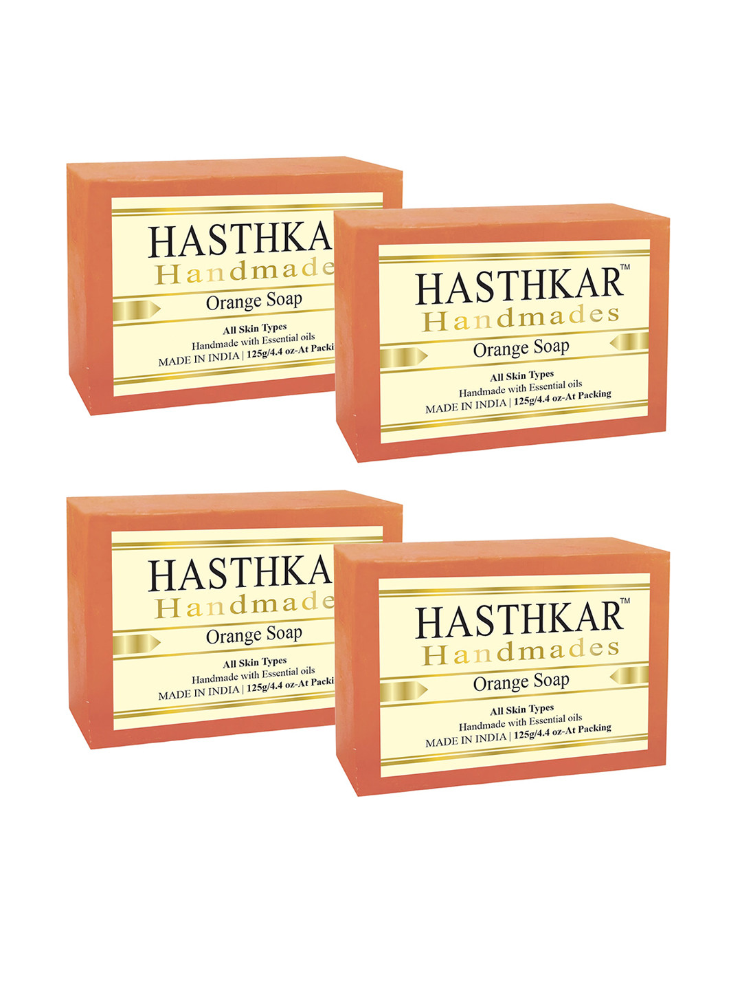 Hasthkar Set of 4 Handmade Orange Soap with Glycerin & Coconut Oil - 125 g Each