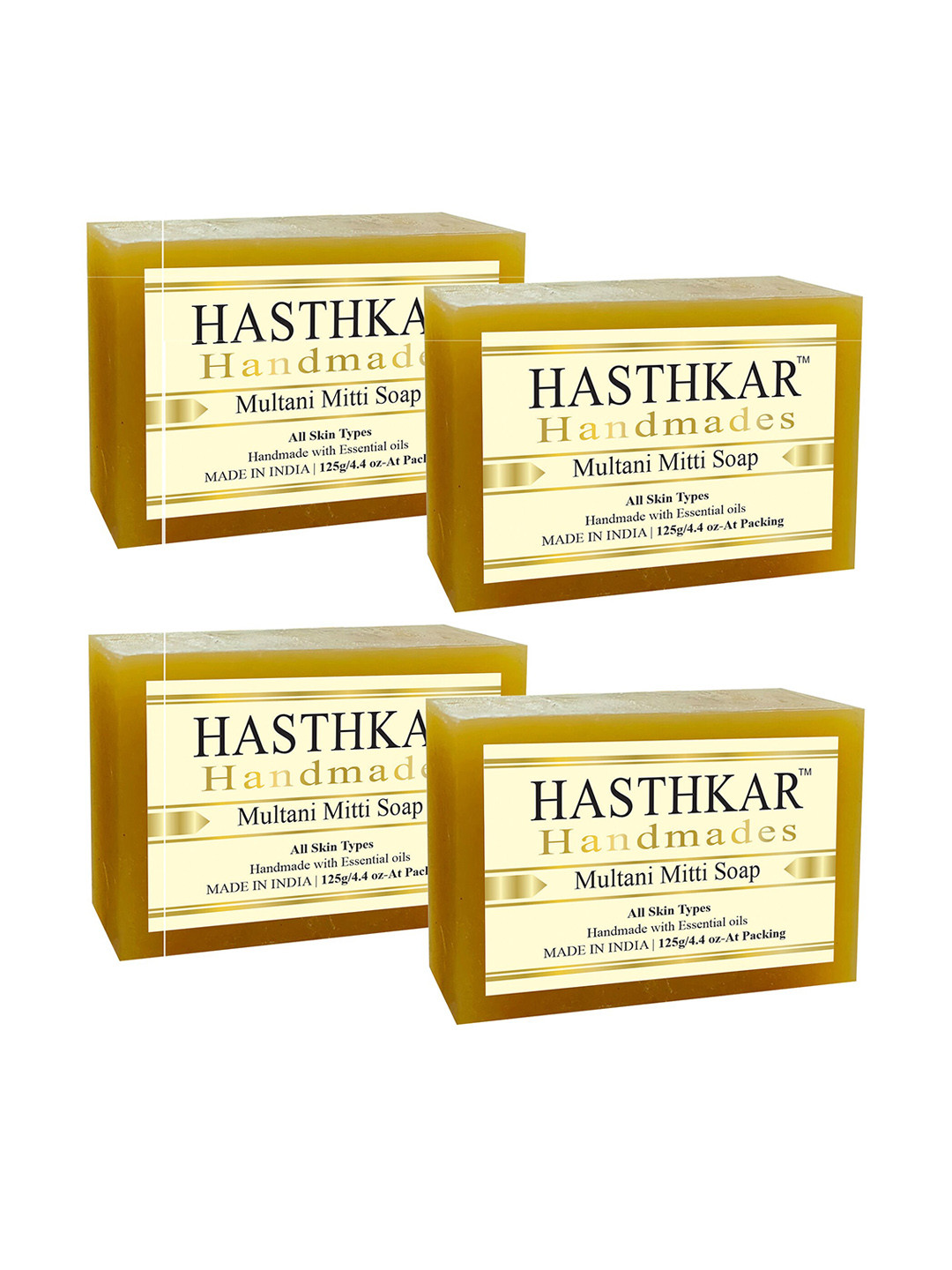 Hasthkar Set of 4 Multani Mitti Handmade Soaps for All Skin Types - 125 g Each