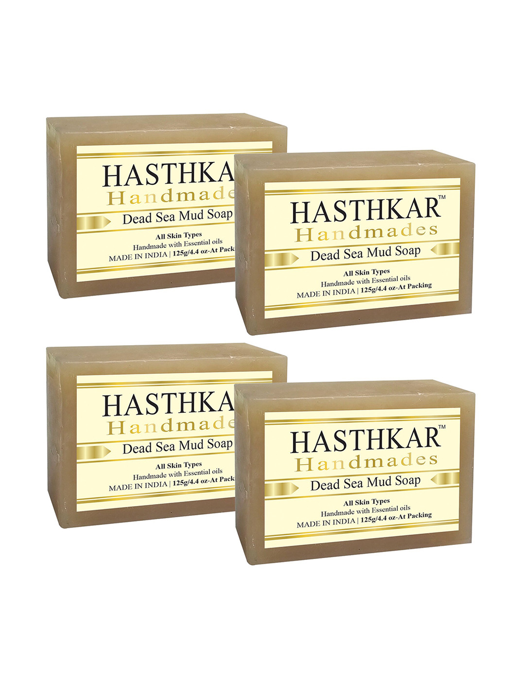 Hasthkar Set of 4 Handmade Dead Sea Mud Soap with Glycerin & Coconut Oil - 125 g Each