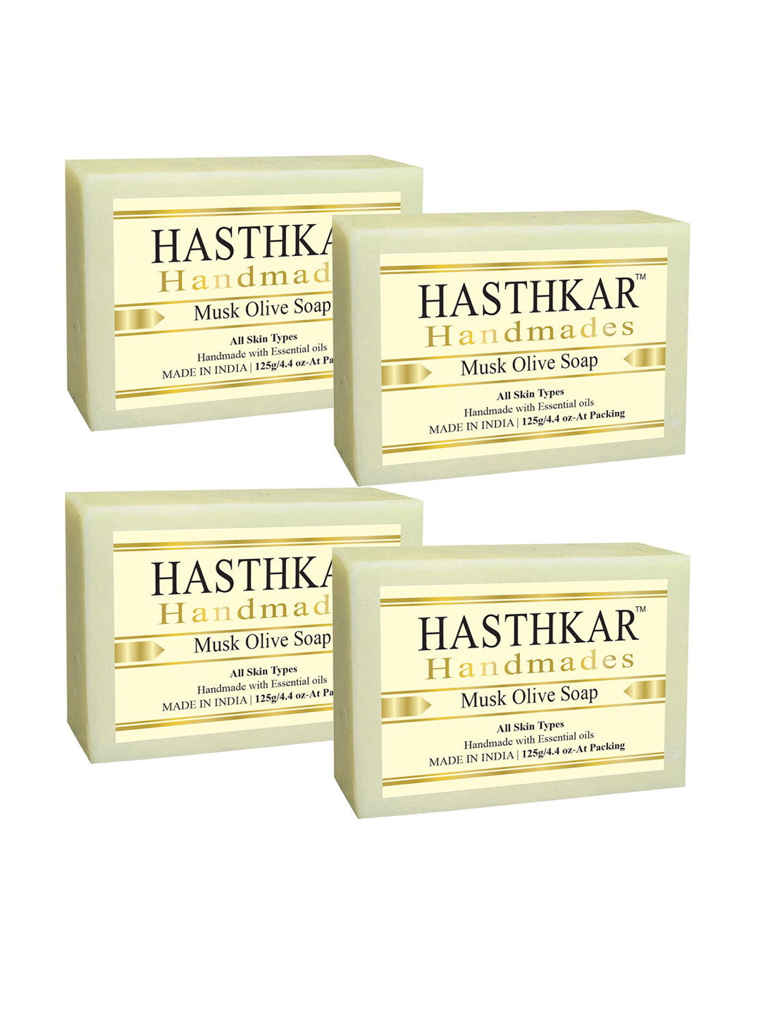 Hasthkar Set of 4 Musk Olive Handmade Soaps for All Skin Types - 125 g Each