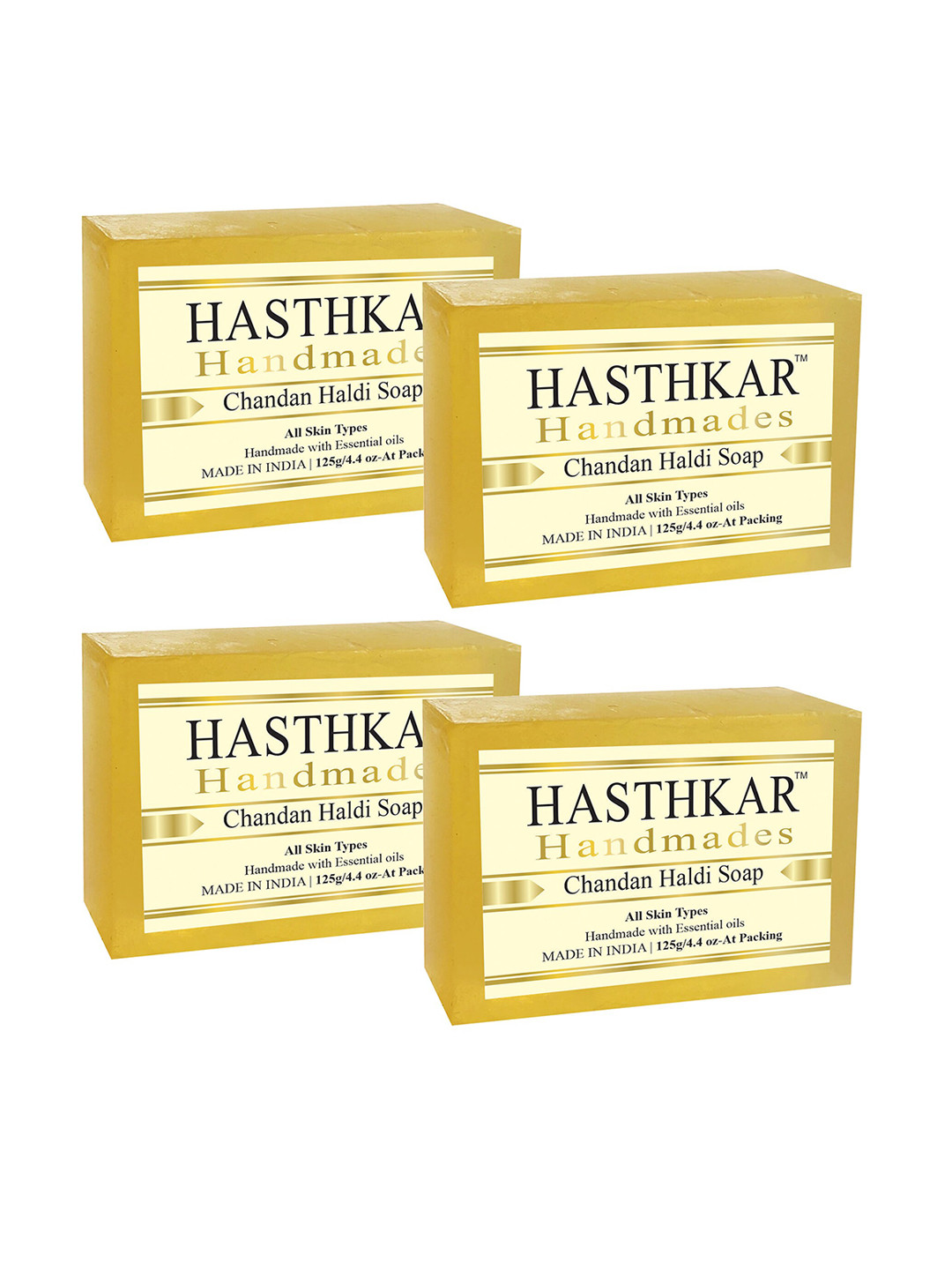 Hasthkar Set of 4 Handmade Chandan Haldi Soap with Glycerin & Coconut Oil - 125 g Each