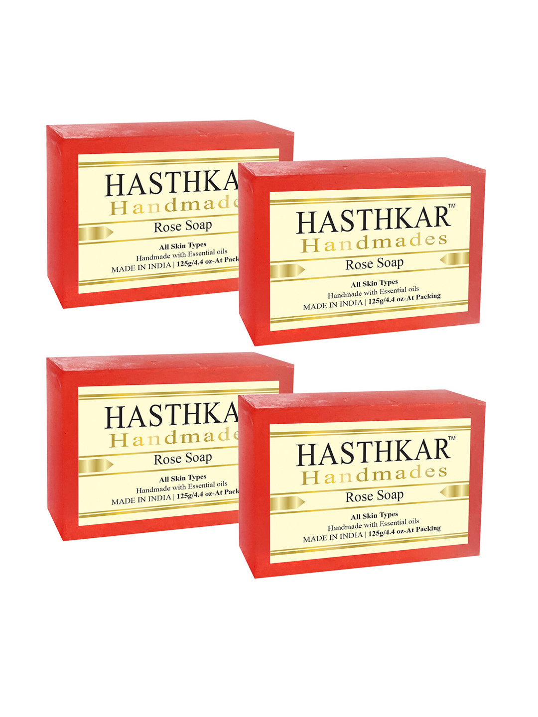 Hasthkar Set of 4 Handmade Rose Soap with Glycerin & Coconut Oil - 125 g Each