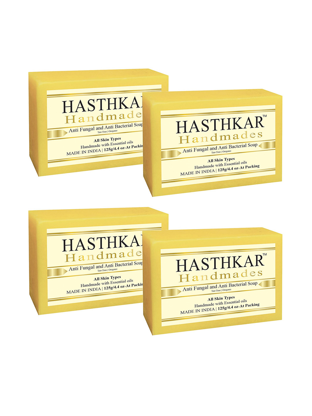 Hasthkar Set of 4 Handmade Tea Tree & Oregano Anti-Fungal & Anti-Bacterial Soaps-125g Each