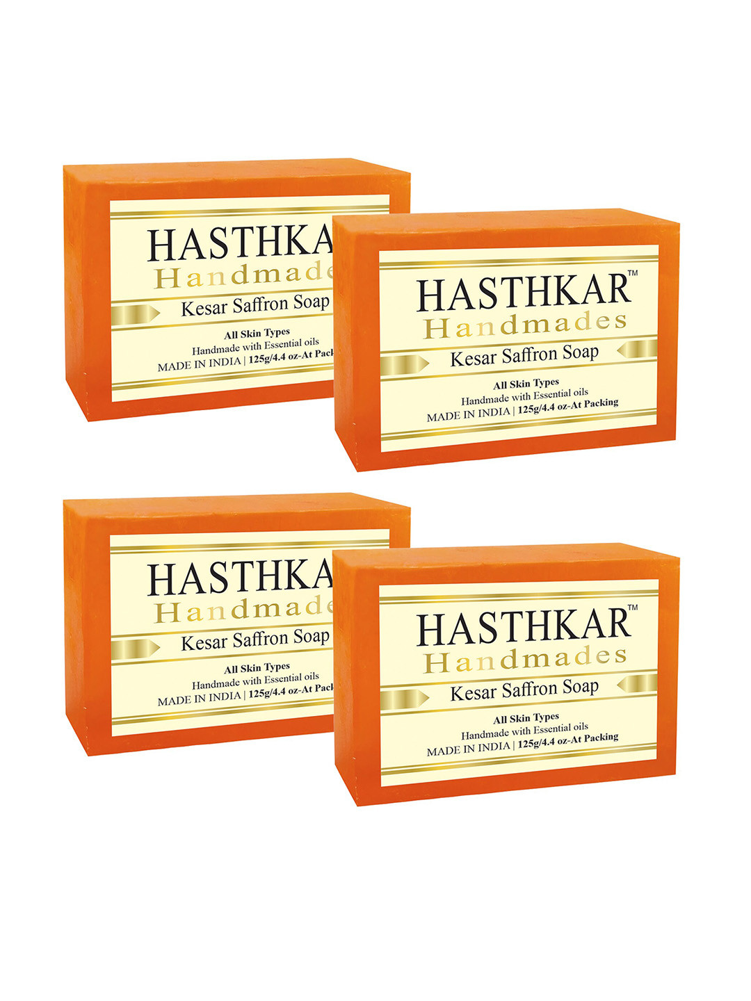 Hasthkar Handmades Set of 4 Kesar Saffron Soaps with Coconut Oil & Glycerin - 125g each