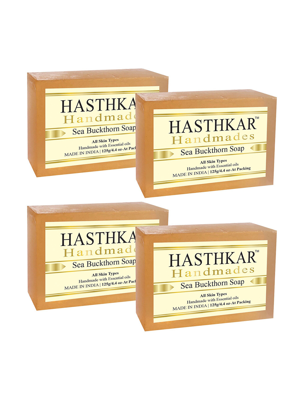 Hasthkar Set of 4 Handmade Sea Buckthorn Soap with Glycerin & Coconut Oil - 125 g Each