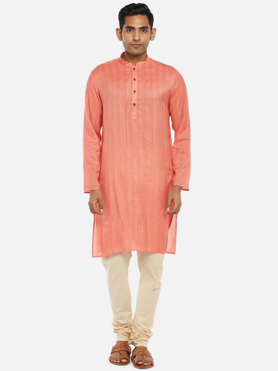 indus route by Pantaloons Men Coral Thread Work Dobby Kurta